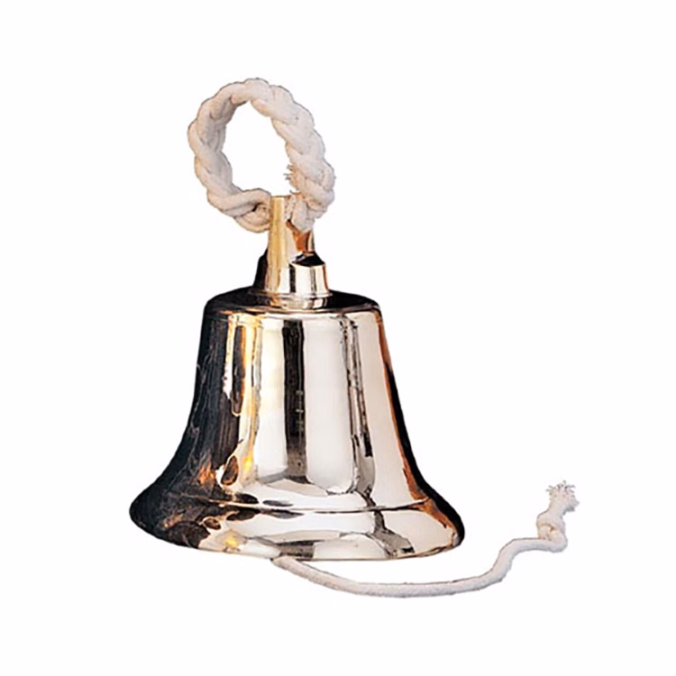 8" Solid Brass Bell with Cotton Braided Hanging Pull Rope