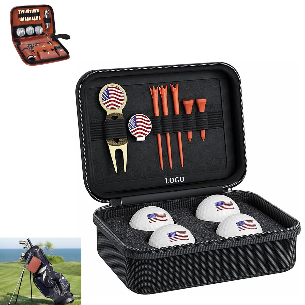 Golf Accessories Set with Premium Leather Case 1