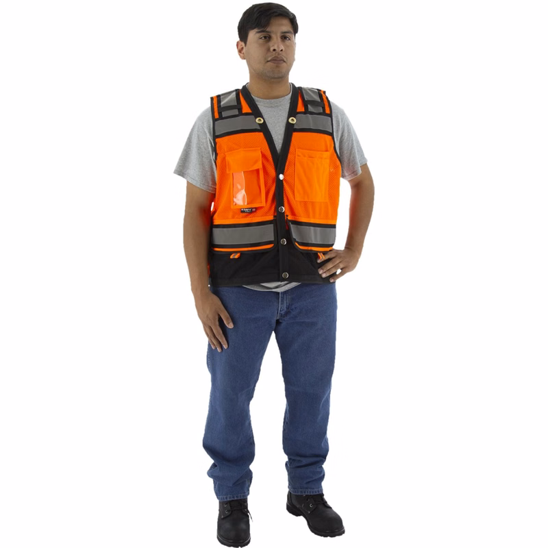 Majestic Hi Viz Heavy Duty Surveyor's Vest with Contrasting Stripes, ANSI 2