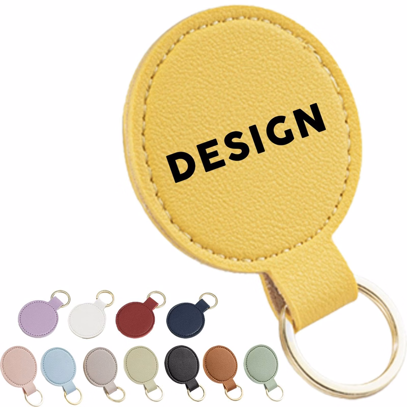 Circular PU Leather Keyring Measuring 2 Inches