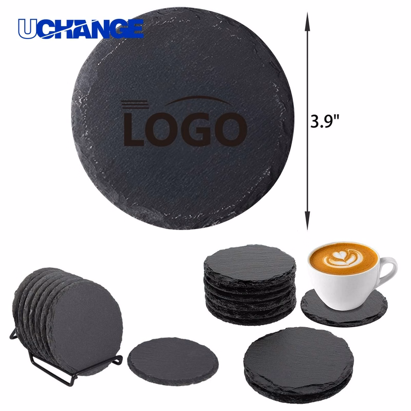 Durable Stylish Round Slate Coaster Mat