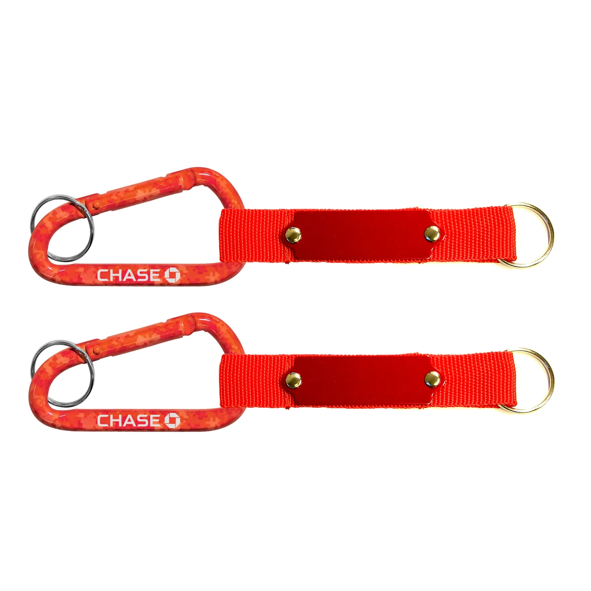 Red Carabiner with Strap and Metal Plate and Split Ring 1