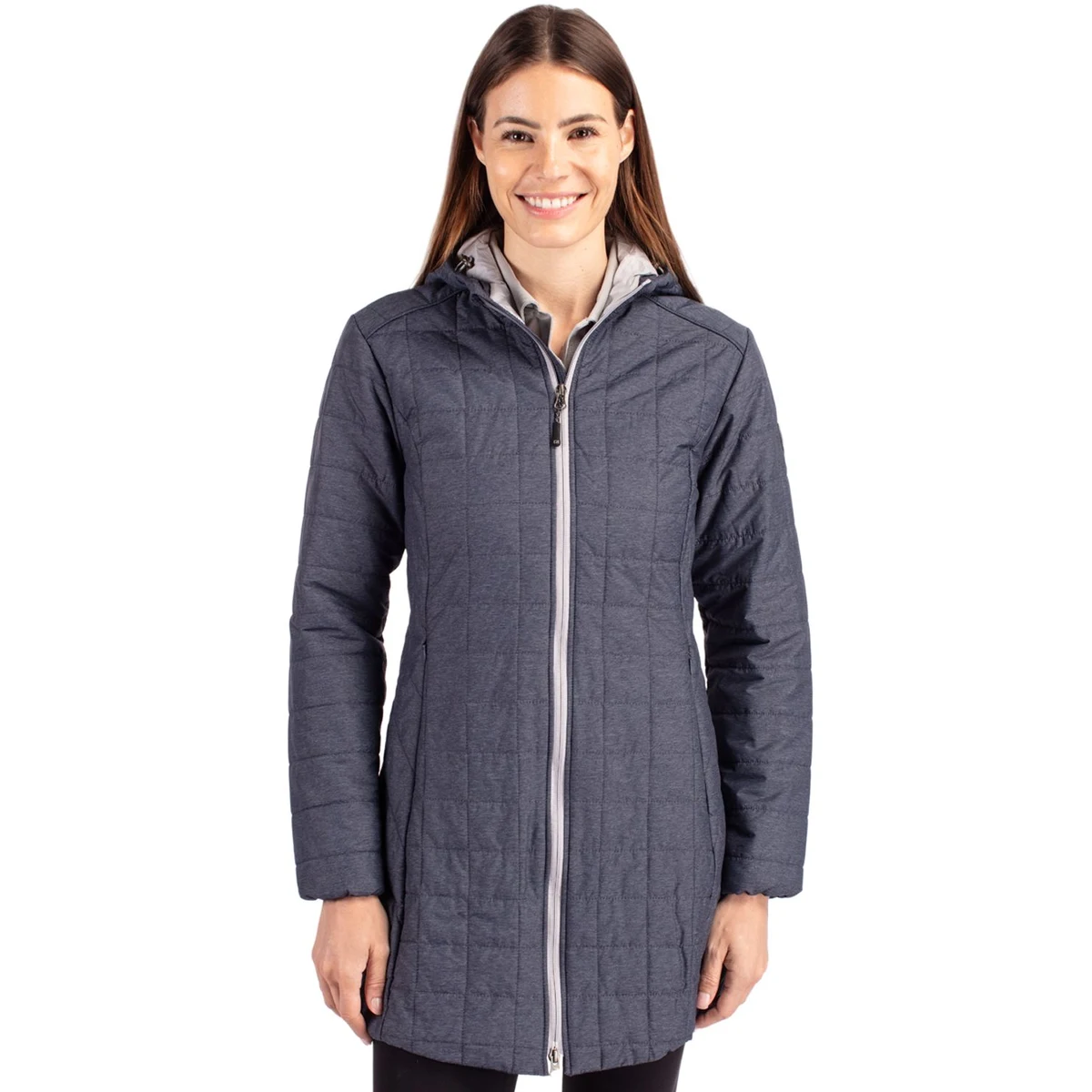 Cutter & Buck Rainier Recycled Insulated Puffer Womens Full Zip Hooded Long Coat 1