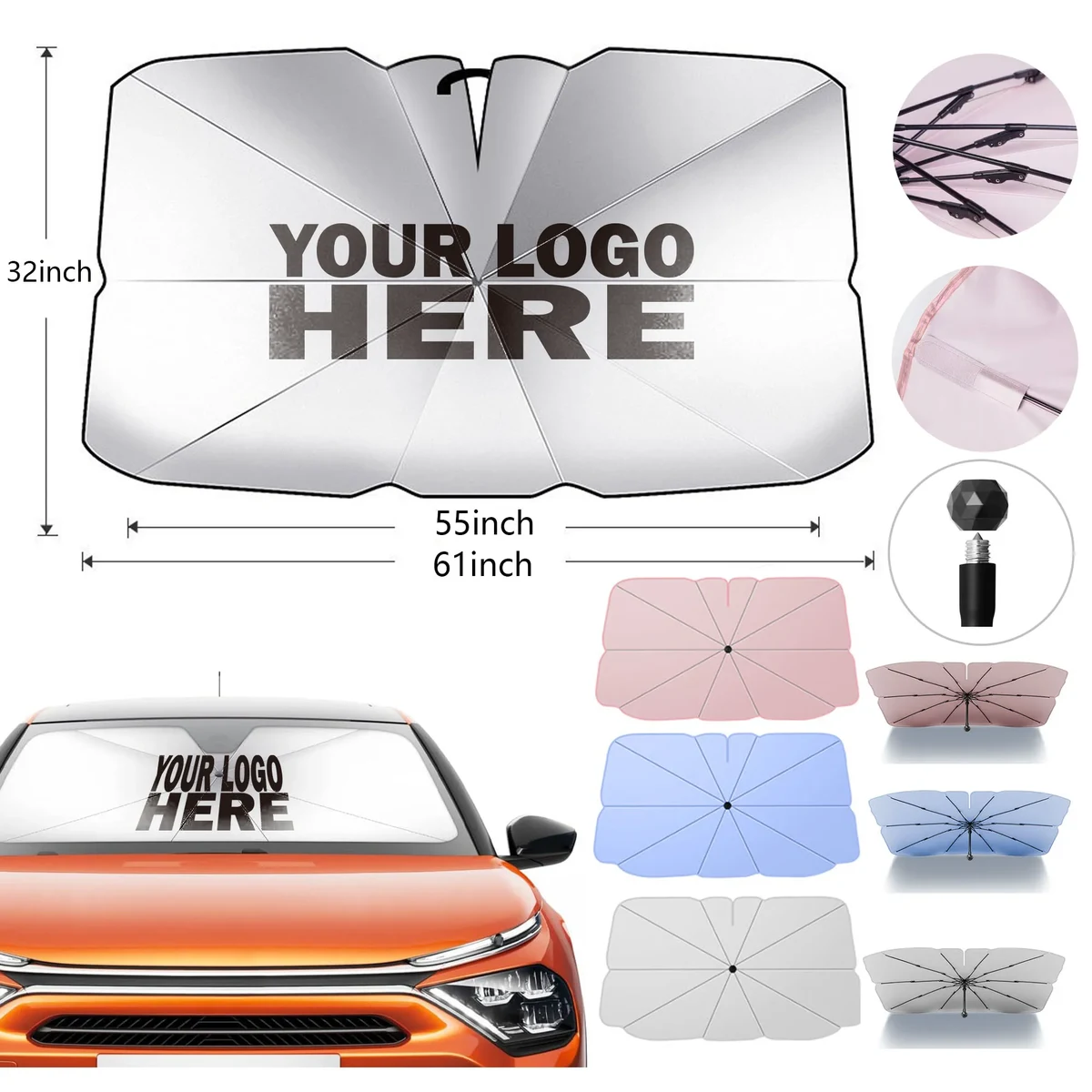 Car Front Sun Shade Foldable Umbrella with Bag 1