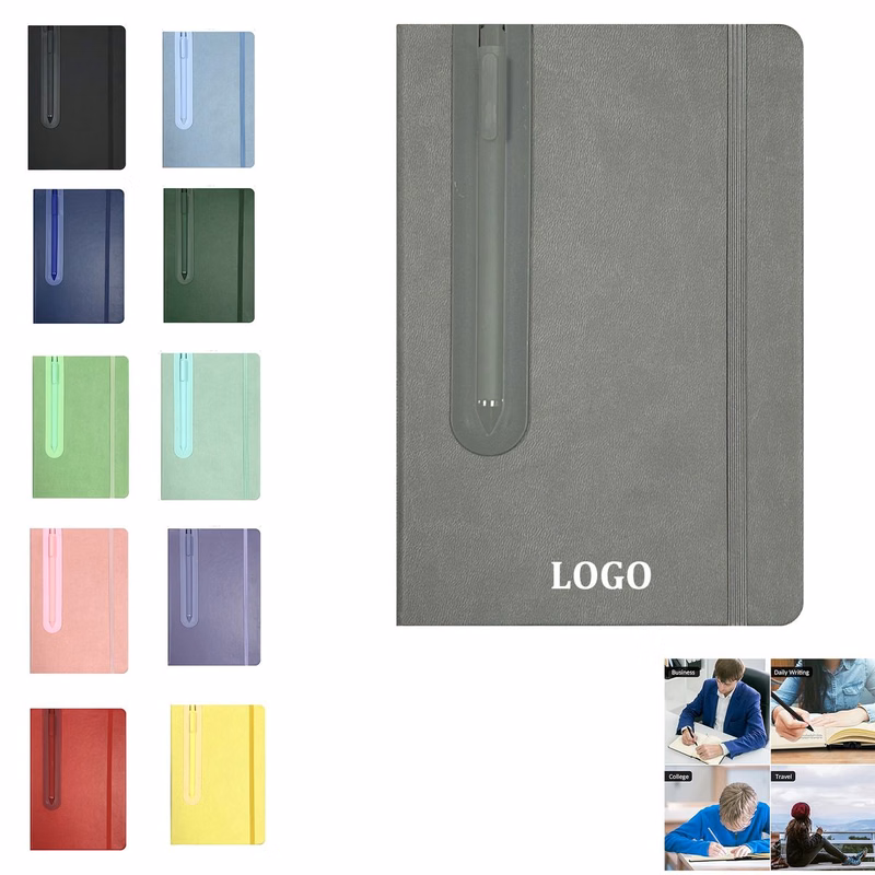 A5 Ruled Leather Diary With Built In Ballpoint Pen
