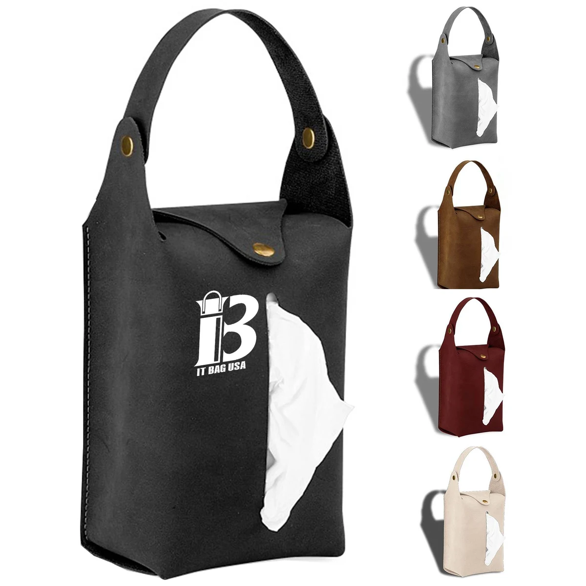 Portable PU Leather Hanging Car Tissue Bag 1