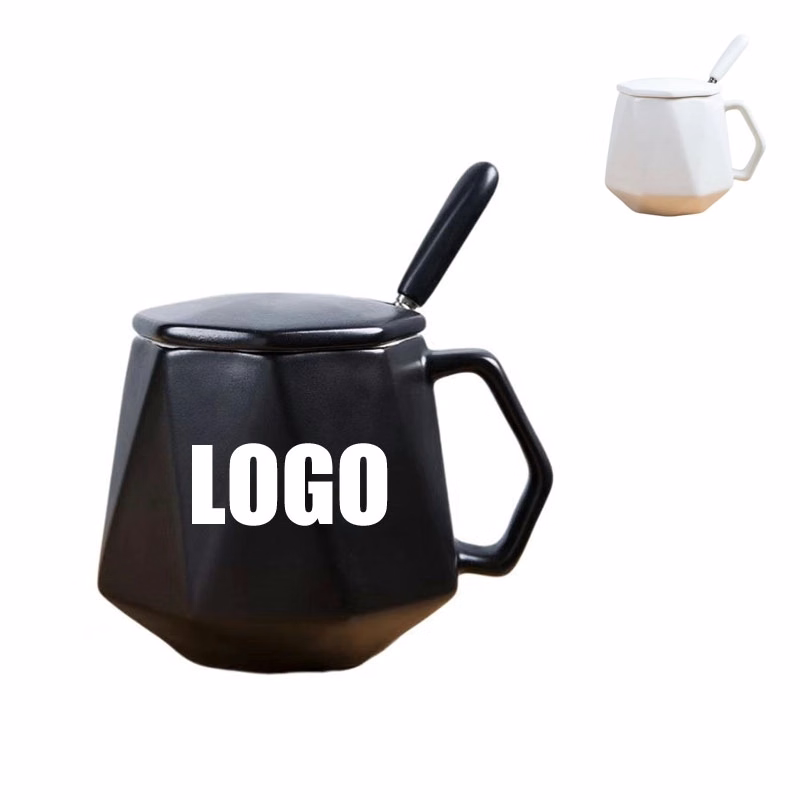 Custom Diamond-shaped ceramic cup with lid spoon