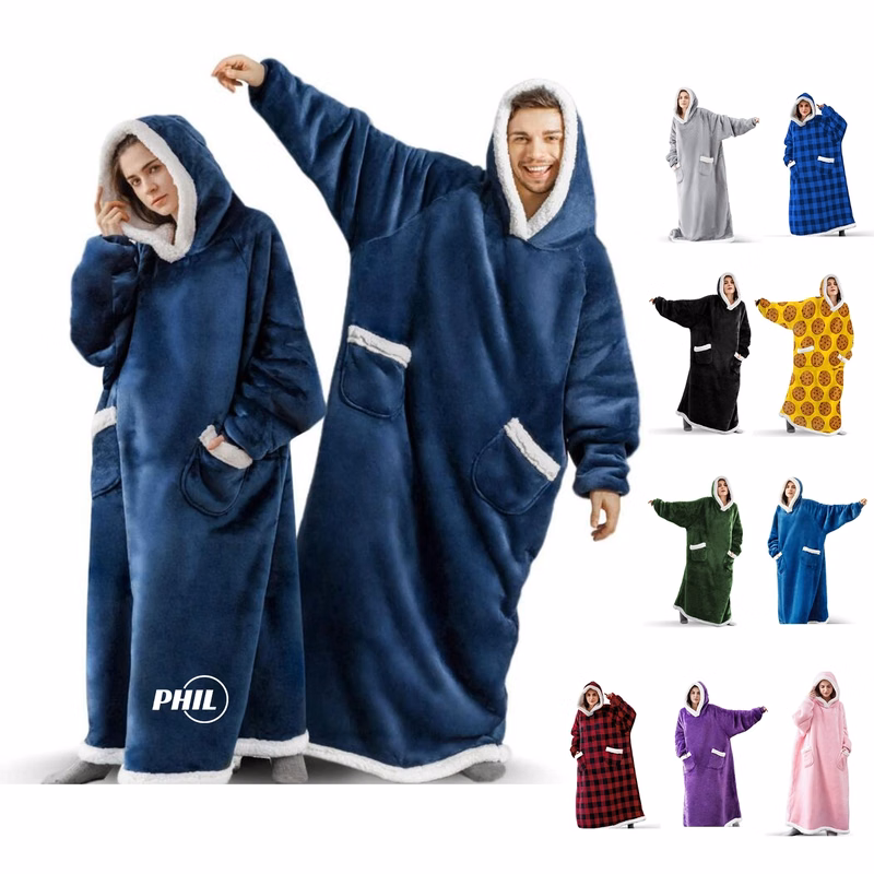 Ovesized Wearable Blanket Hoodie Long Sherpa Fleece