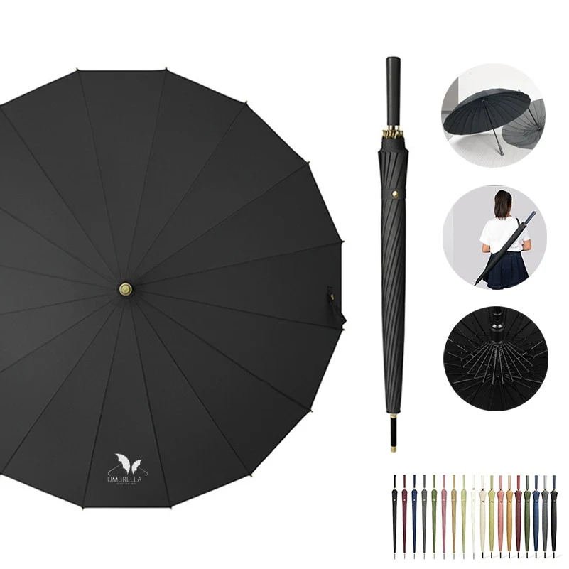 Auto Open 16-Rib Wooden Handle Windproof Umbrella 1