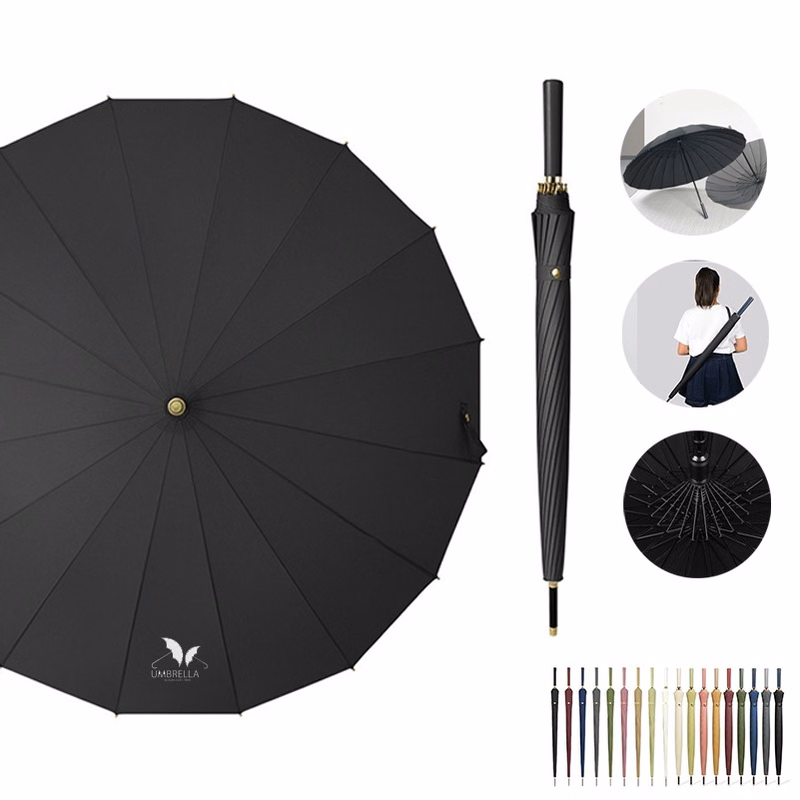 Auto Open 16-Rib Wooden Handle Windproof Umbrella