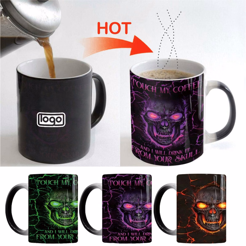 13oz Heat Sensitive Color Changing Ceramic Skull Design Mug