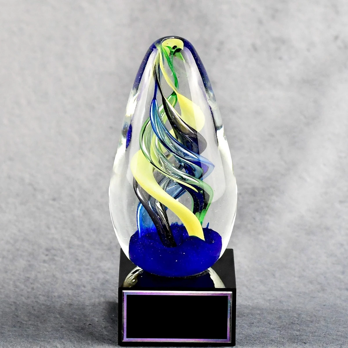 Art Glass Egg On Black Glass Base 1