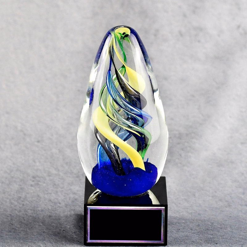 Art Glass Egg On Black Glass Base