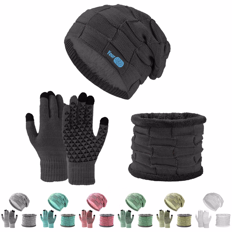 Polyester Comfortable Winter Set With Gloves And Hats