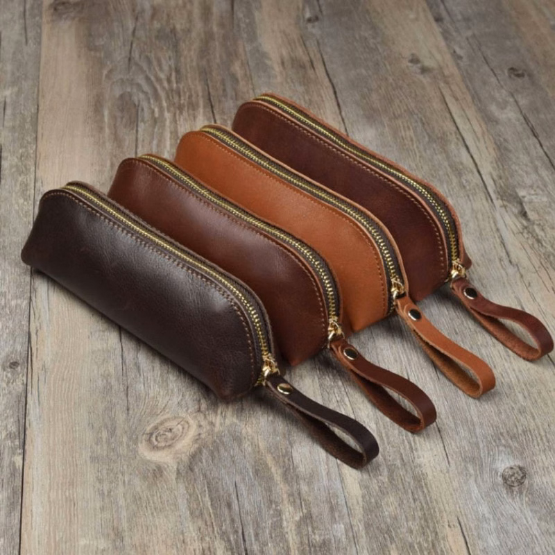 Crazy Horse Cow Handmade Leather Simple Stationery Pen Bag