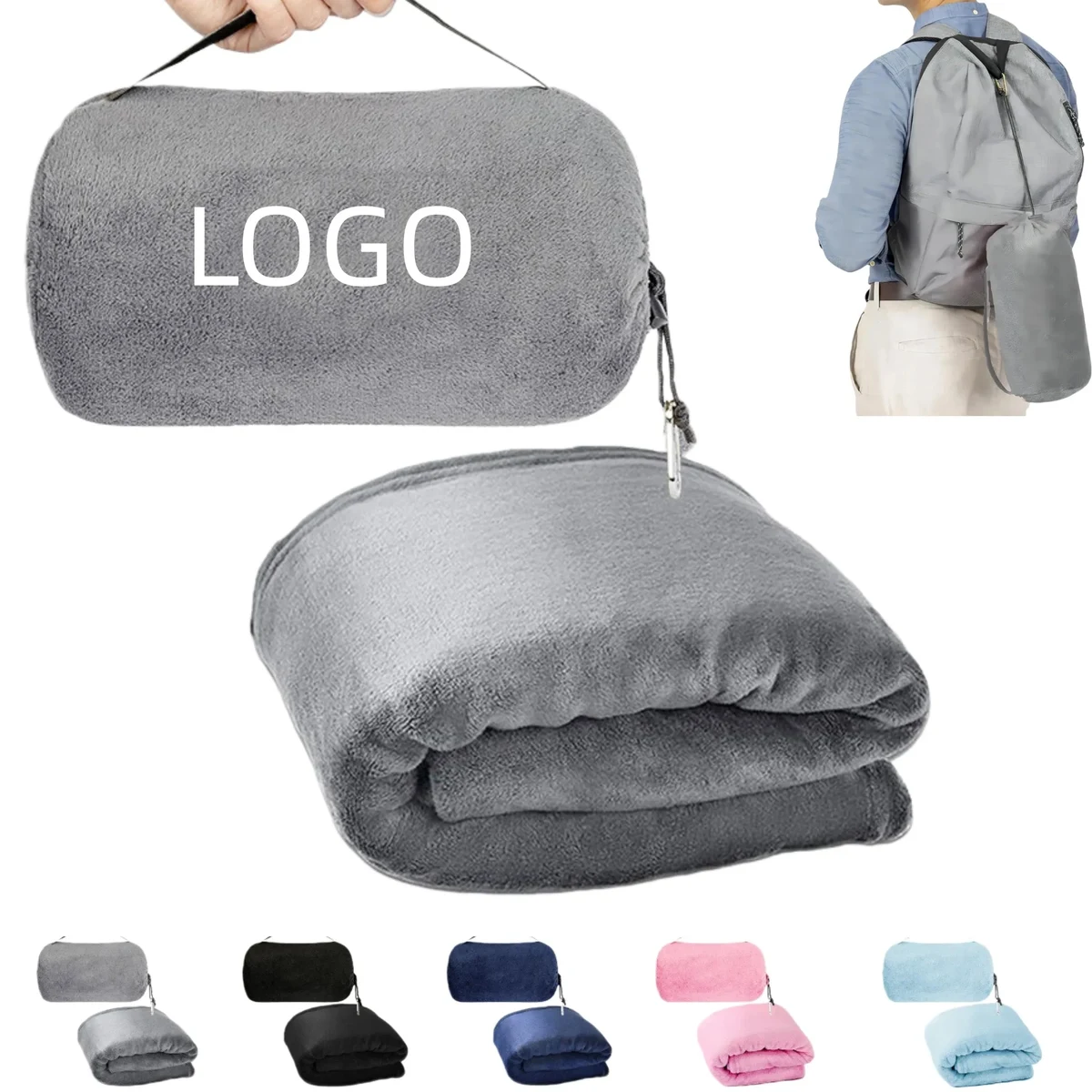50 x 60inch Fleece Convertible Travel Blanket With Carry Bag 1