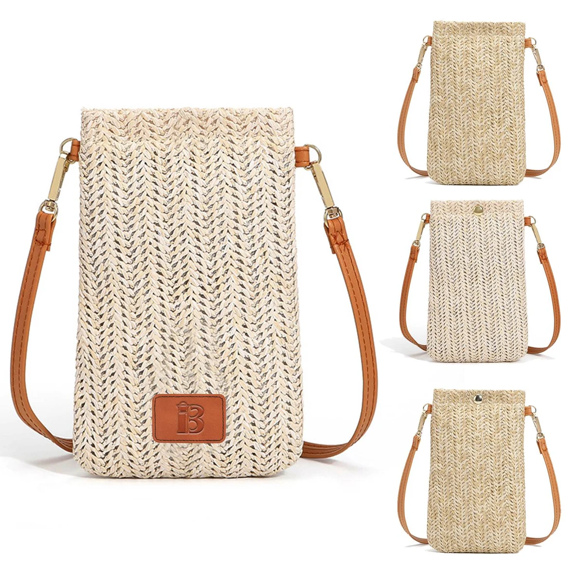 Braided Vertical Single-Shoulder Straw Crossbody Bag 1