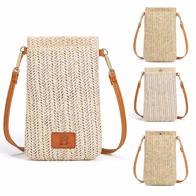 Braided Vertical Single-Shoulder Straw Crossbody Bag