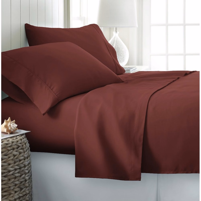 Microfiber Bed Sheet Sets - Burgundy Full 4 Piece Double-Brushed