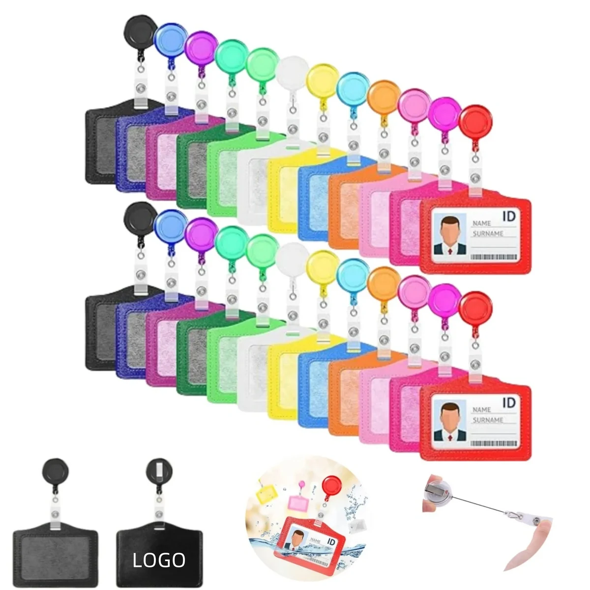 Business ID Card Badge Holder with Retractable Clip 1