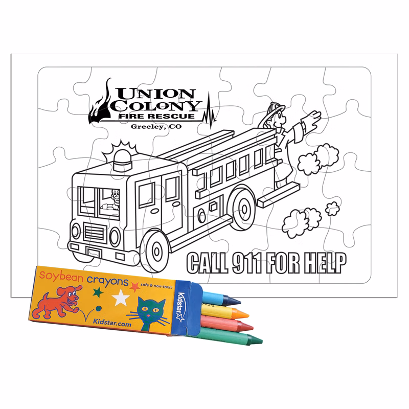 24 Pieces - 10 1/2" x 6 5/8" Coloring Tray Puzzle - Fire Truck