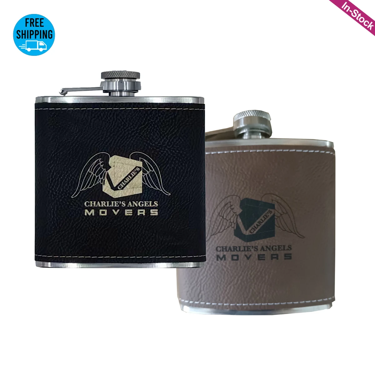 6 Oz. Leatherette Stainless Steel Flask, custom water bottle with logo imprint 1