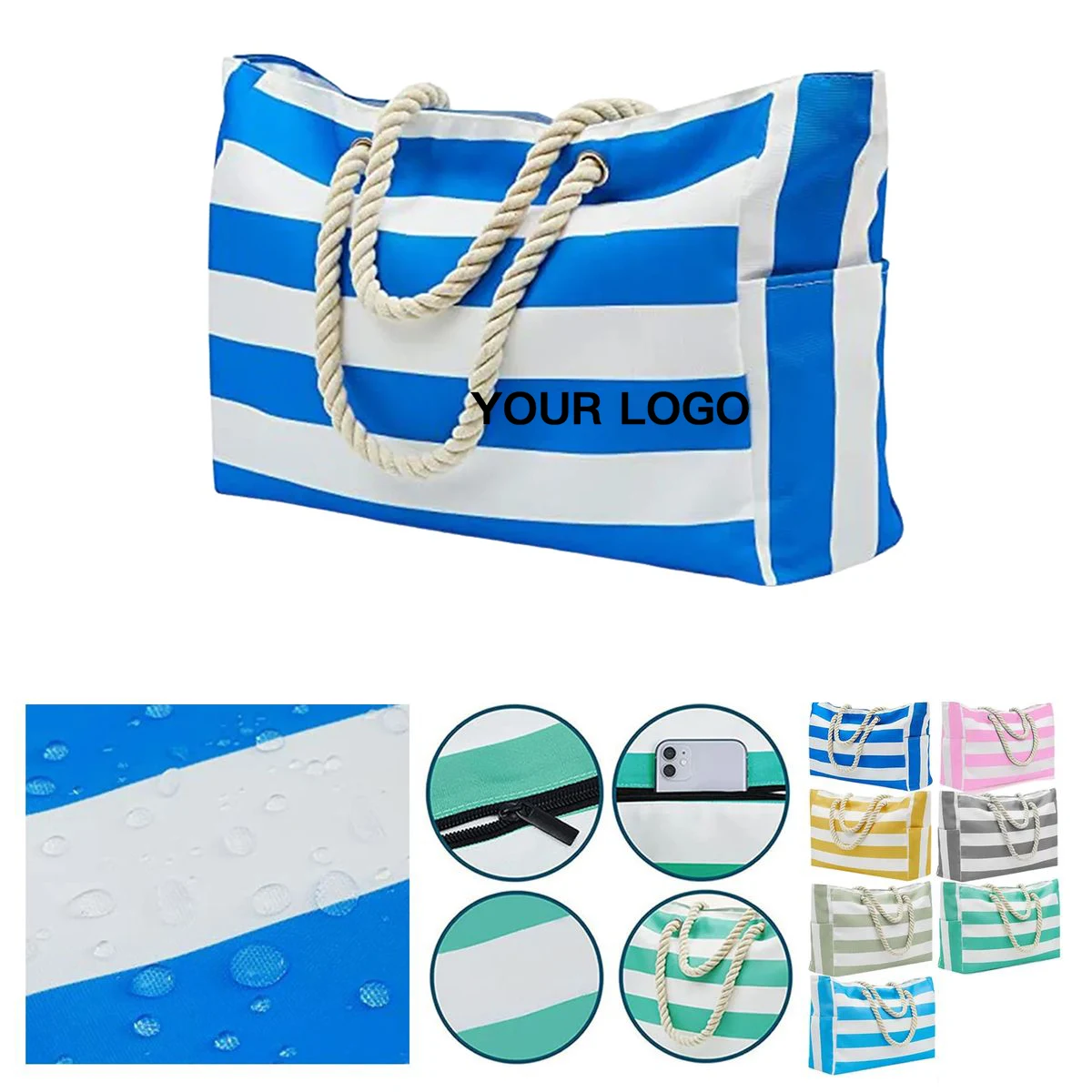 Large Canvas Beach Tote With Zipper Closure, custom tote bag with logo imprint 1