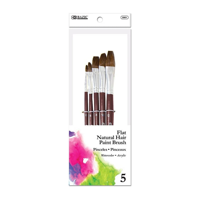Natural Hair Paint Brushes - 5 Pack Flat 1