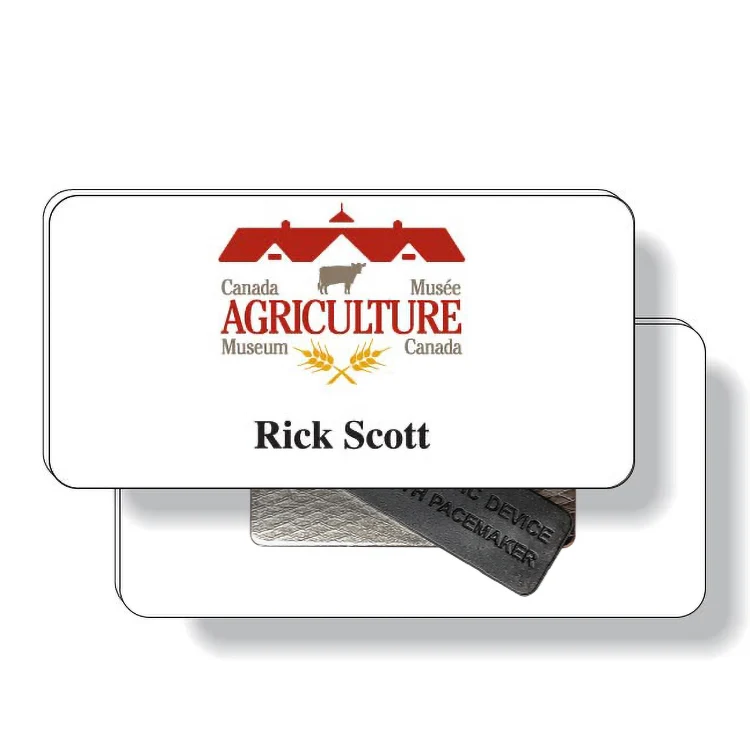 .050 White Plastic Badge with Bulldog Clip / rectangle (1.5" x 3") 4CP 1