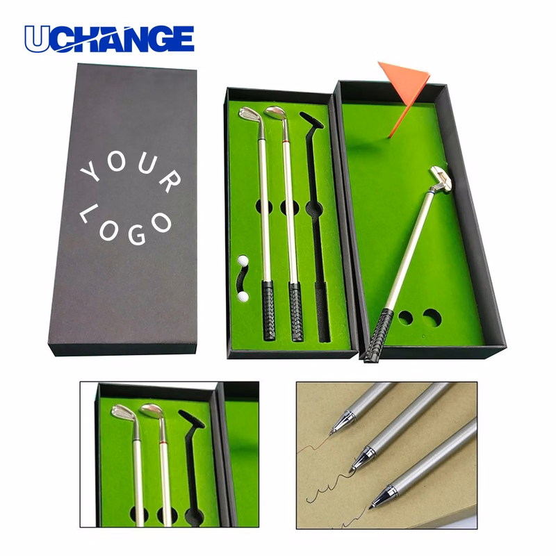 Golf Club Pen Gift Set Kit with Mini Putting Box