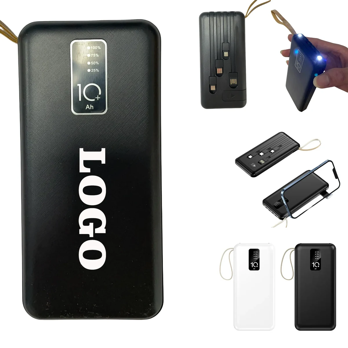 10000 mAh Built-in Corded Power Bank With Phone Holder 1