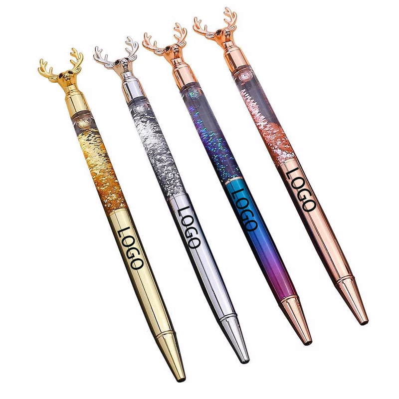 Crystal Dynamic Liquid Ball Pen with Elk Head