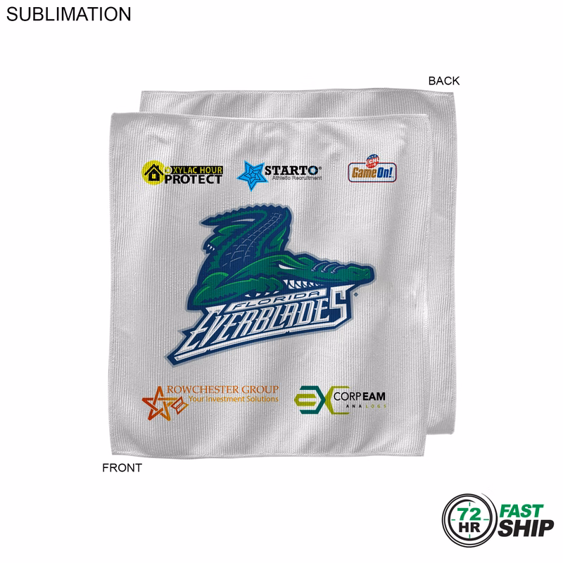 72 Hr Fast Ship - White Microfiber Dri-Lite Terry Sponsorship Rally Towel, 15x15, Sublimated