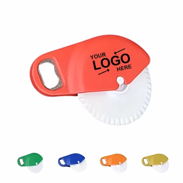 Custom Ergonomic Pizza Cutter With Metal Bottle Opener — Kitchen Combo Tool