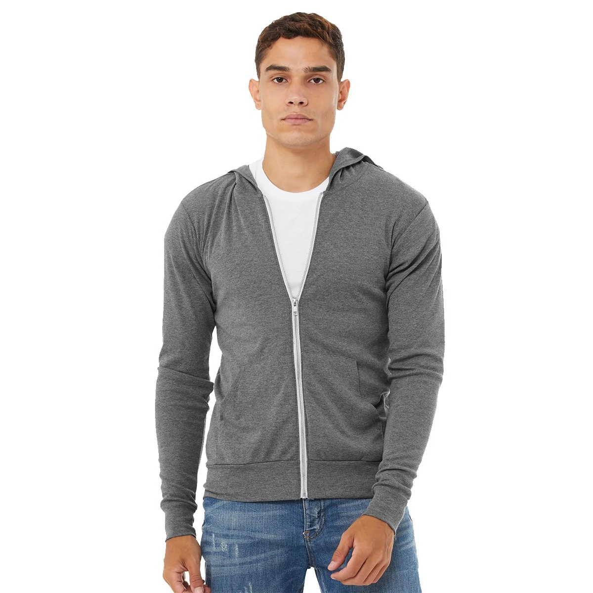Unisex Triblend Lightweight Full-Zip Hooded Long Sleeve Tee - 3939 1
