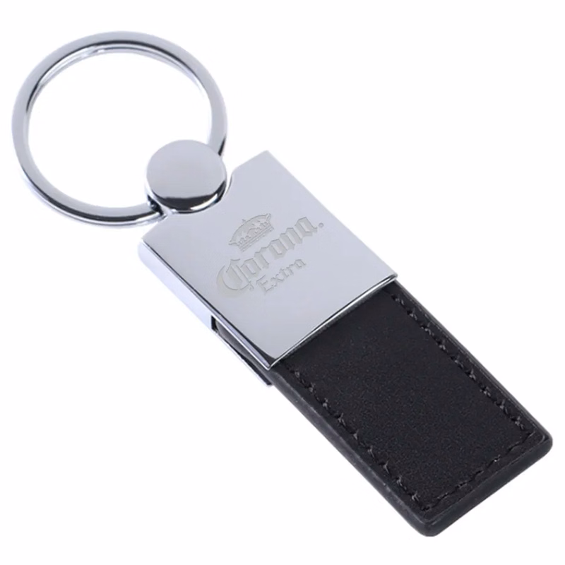 Polished Metal & Leather Keychain