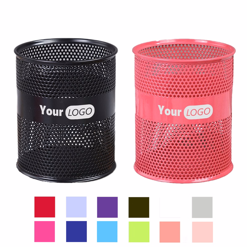 Round Perforated Metal Pen Cup Organizer