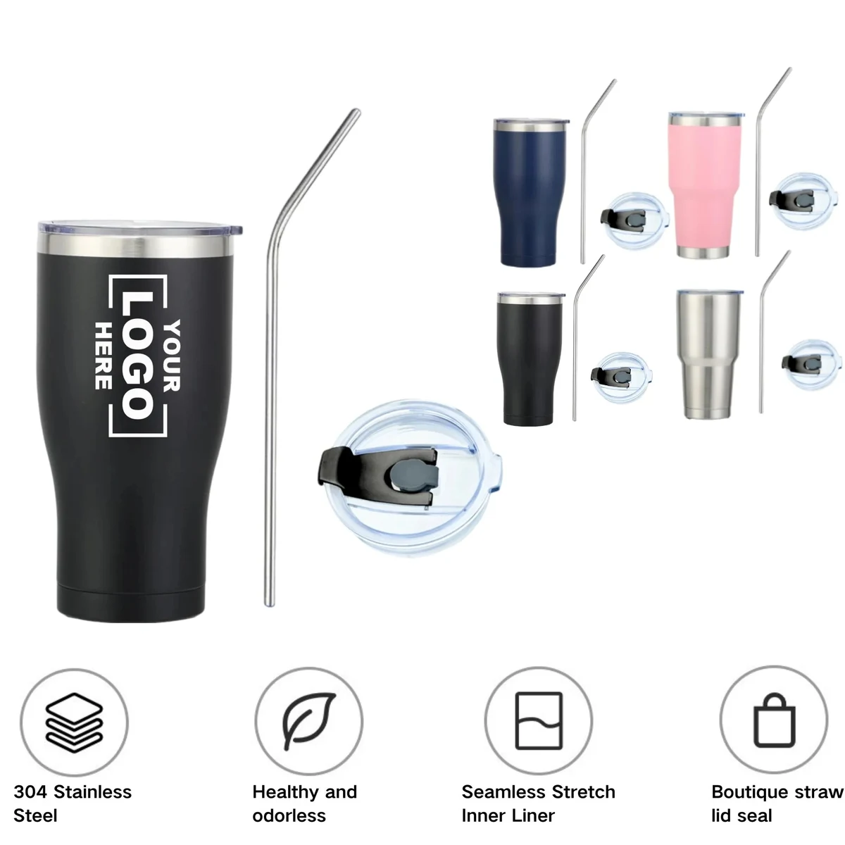 Stainless Steel Cup With Lid And Straw 1