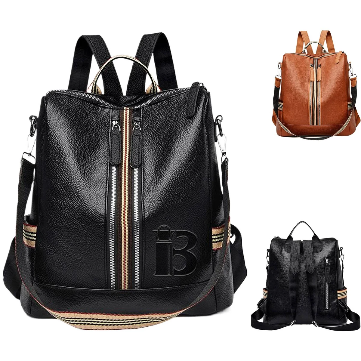 Adjustable Strap PU Leather Women Retro Backpack 1