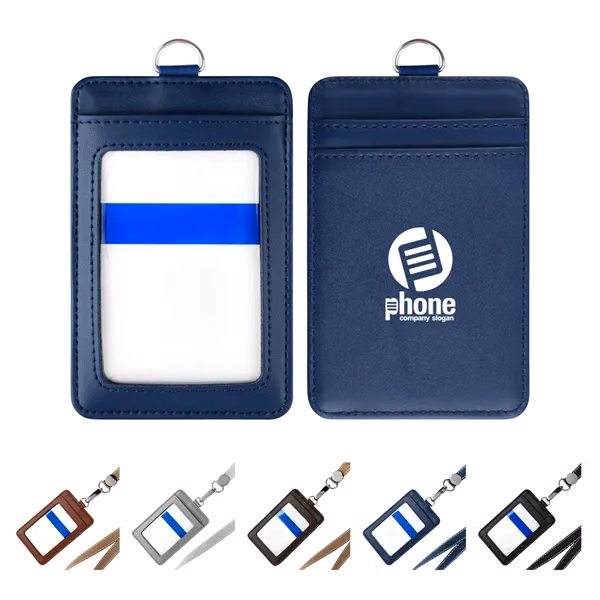 Top Grain Leather ID Badge Holder with Lanyard