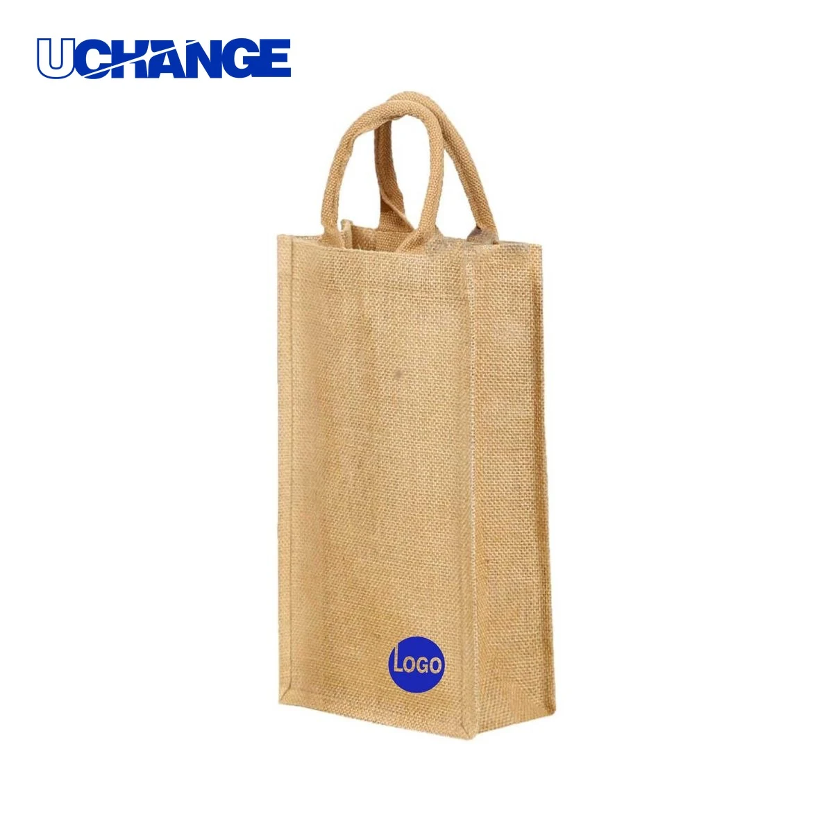 Jute Burlap Two Bottle Wine Gift Tote Bag Container, custom tote bag with logo imprint 1