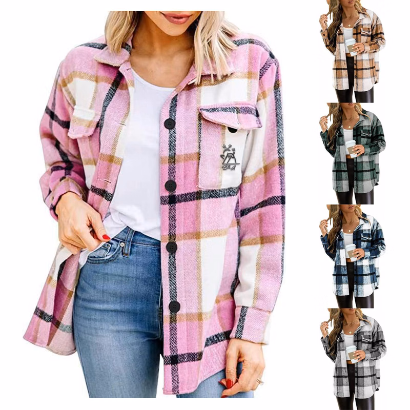 Casual Plaid Shacket Button Down Long Sleeve Shirt