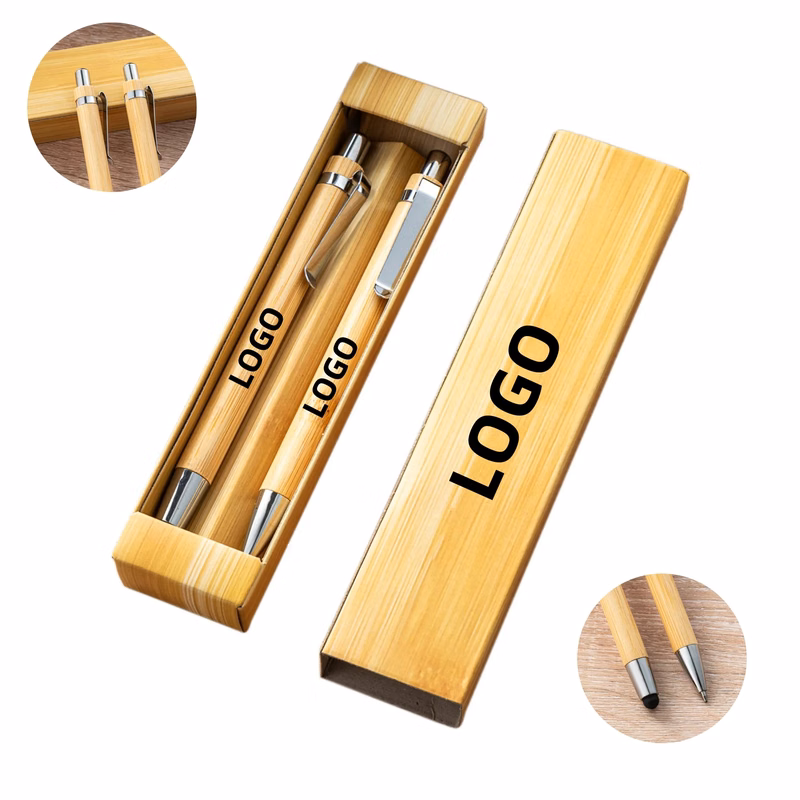 Press-Type Bamboo Touchscreen Ballpoint Pen Set