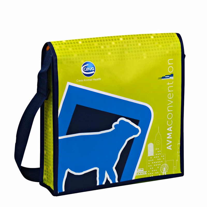 Custom Double-Layered Laminated Non-Woven Tradeshow Messenger Bag 13.5"x12.5"x3"