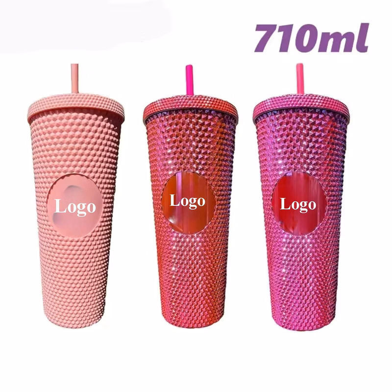 24oz Color Durian Pattern Drinking Cup With Lids And Straws