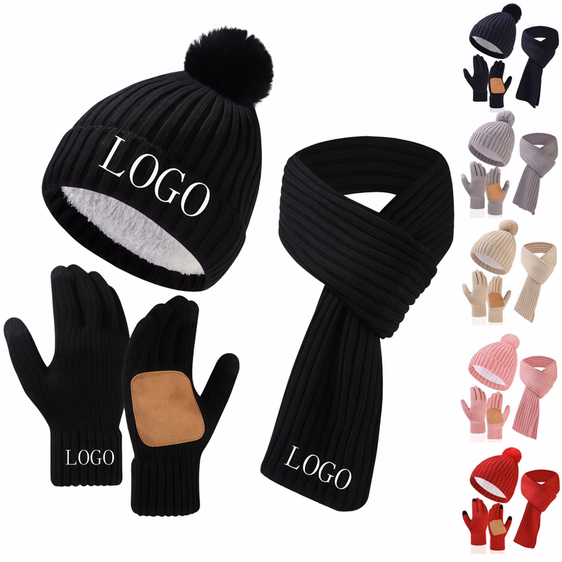 3In1 Winter Beanie Hat Scarf Gloves Set