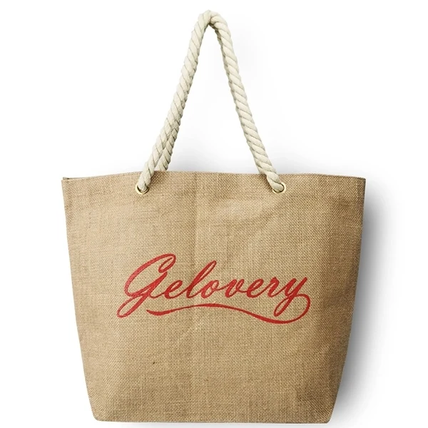 Burlap tote bag with cotton rope handles 1