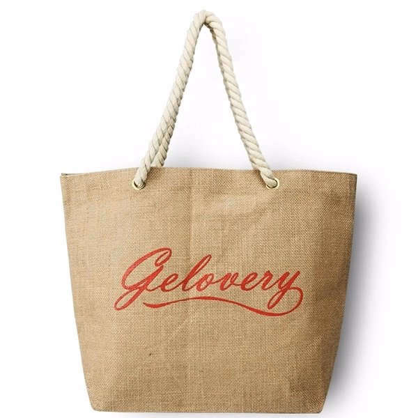Burlap tote bag with cotton rope handles