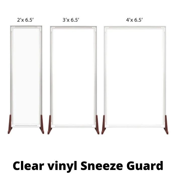Floor Standing Sneeze Guard - SEG Clear Vinyl - 2ft x 6.5ft 1