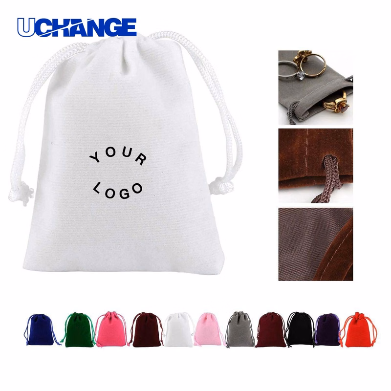 Flocking Jewelry Pouch Case with Drawstring Closure